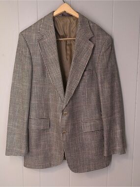 Vintage Evan Picone Mens Houndstooth Blazer Sport Coat Brown 2 Button Classic
